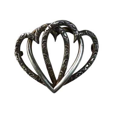 Victorian Sterling Entwined Triple Heart Antique … - image 1