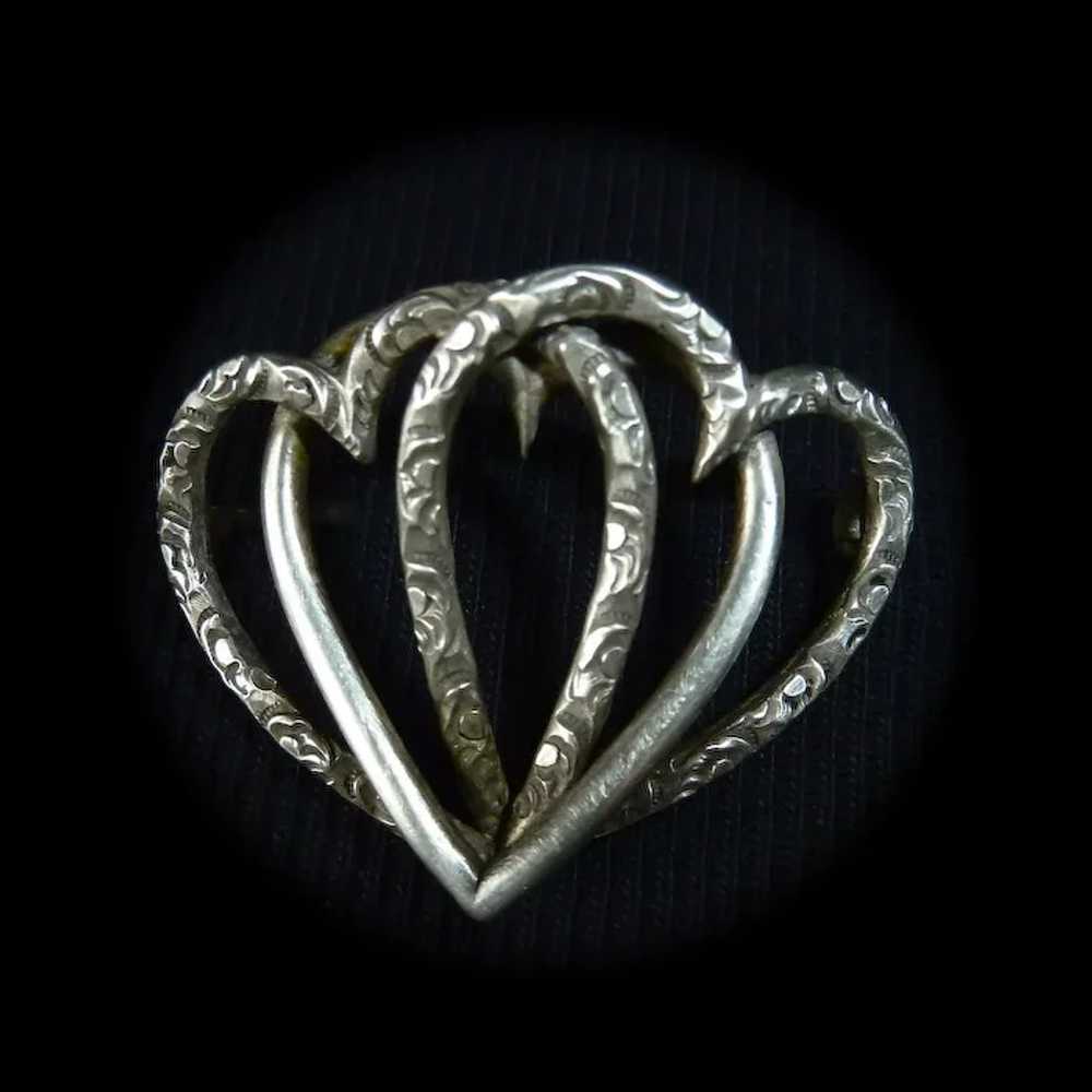 Victorian Sterling Entwined Triple Heart Antique … - image 2