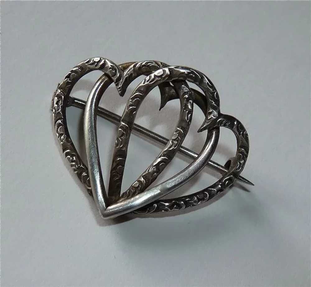 Victorian Sterling Entwined Triple Heart Antique … - image 3