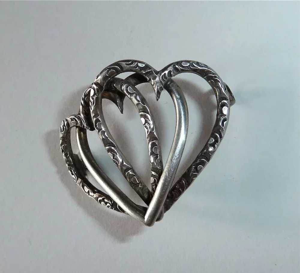 Victorian Sterling Entwined Triple Heart Antique … - image 4