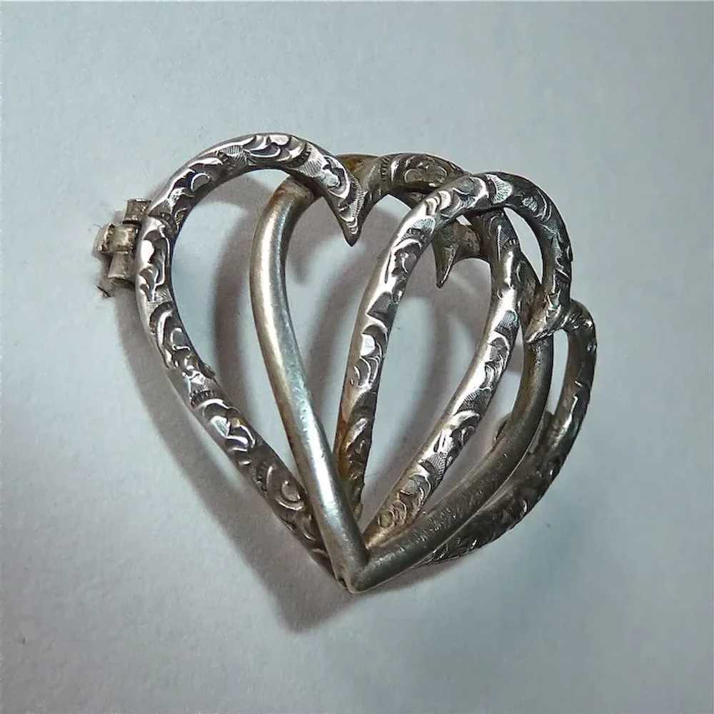 Victorian Sterling Entwined Triple Heart Antique … - image 5