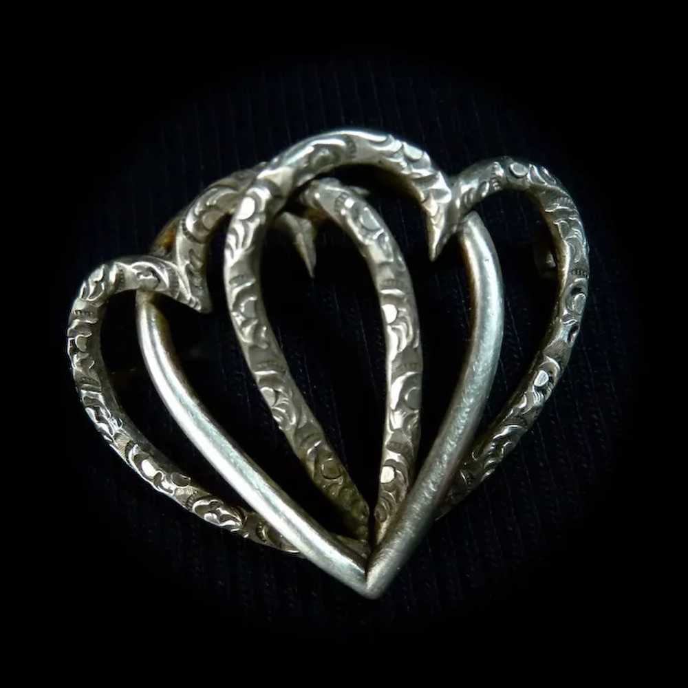 Victorian Sterling Entwined Triple Heart Antique … - image 8