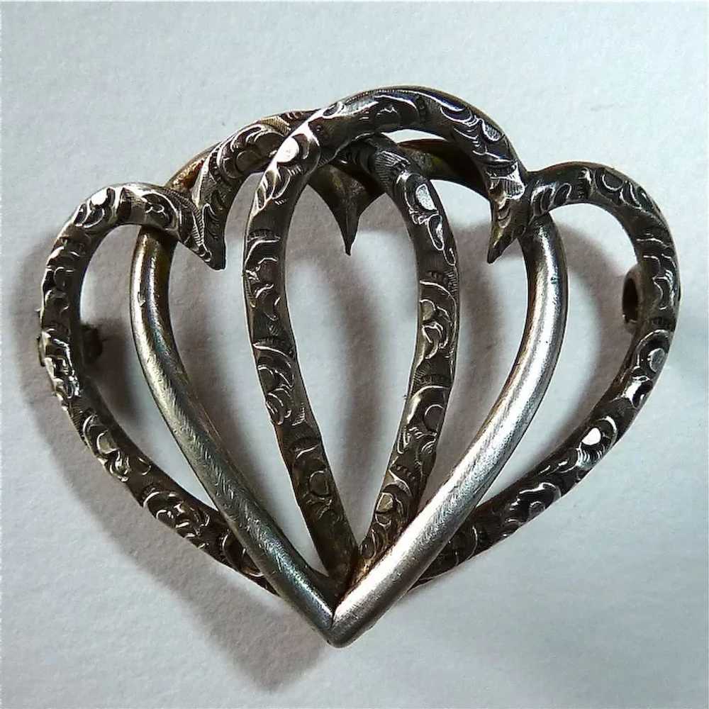 Victorian Sterling Entwined Triple Heart Antique … - image 9