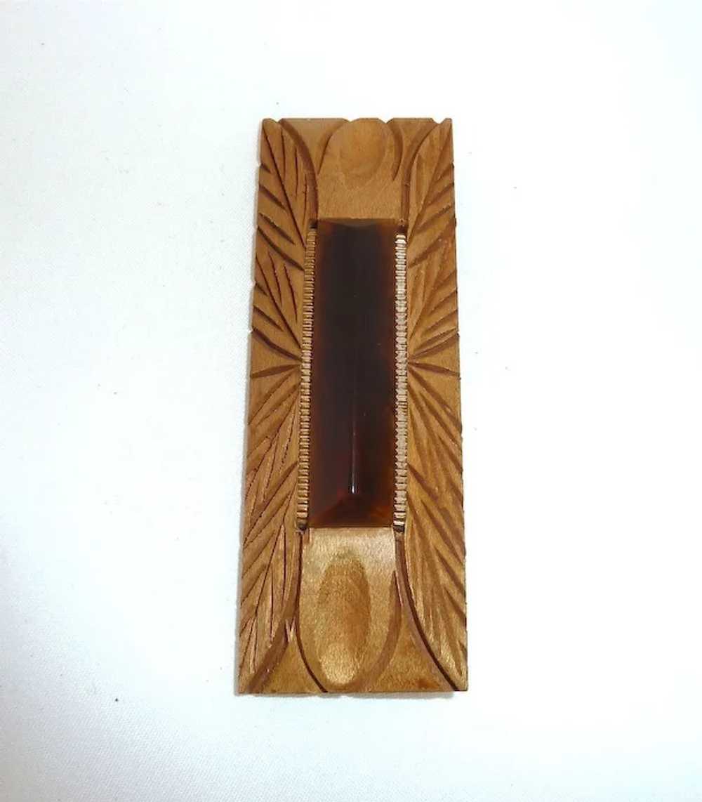 Vintage Art Deco Carved Wood & Bakelite Pin c1930s - image 3