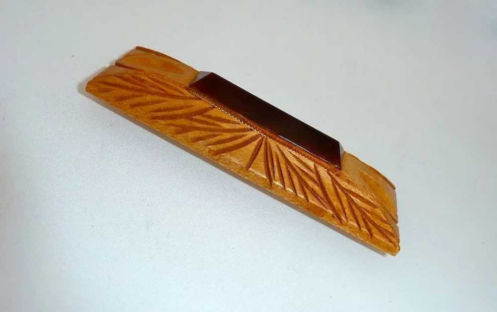 Vintage Art Deco Carved Wood & Bakelite Pin c1930s - image 4