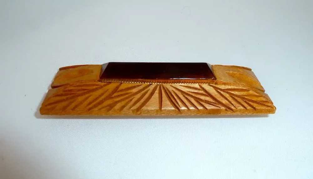 Vintage Art Deco Carved Wood & Bakelite Pin c1930s - image 5