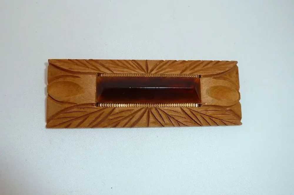 Vintage Art Deco Carved Wood & Bakelite Pin c1930s - image 7