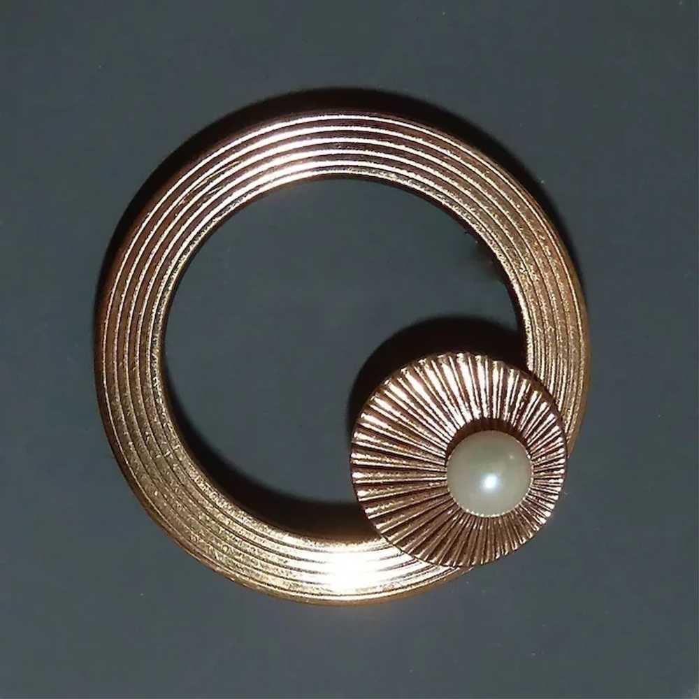 Gold Filled WRE Textured Circle Pin w Cultured Pe… - image 3