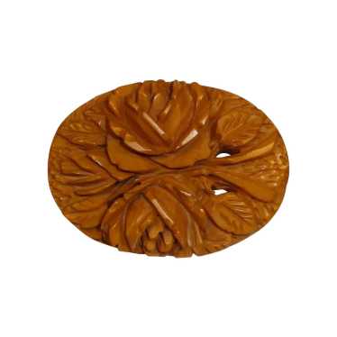 Carved Butterscotch Bakelite Rose Bouquet Pin - image 1