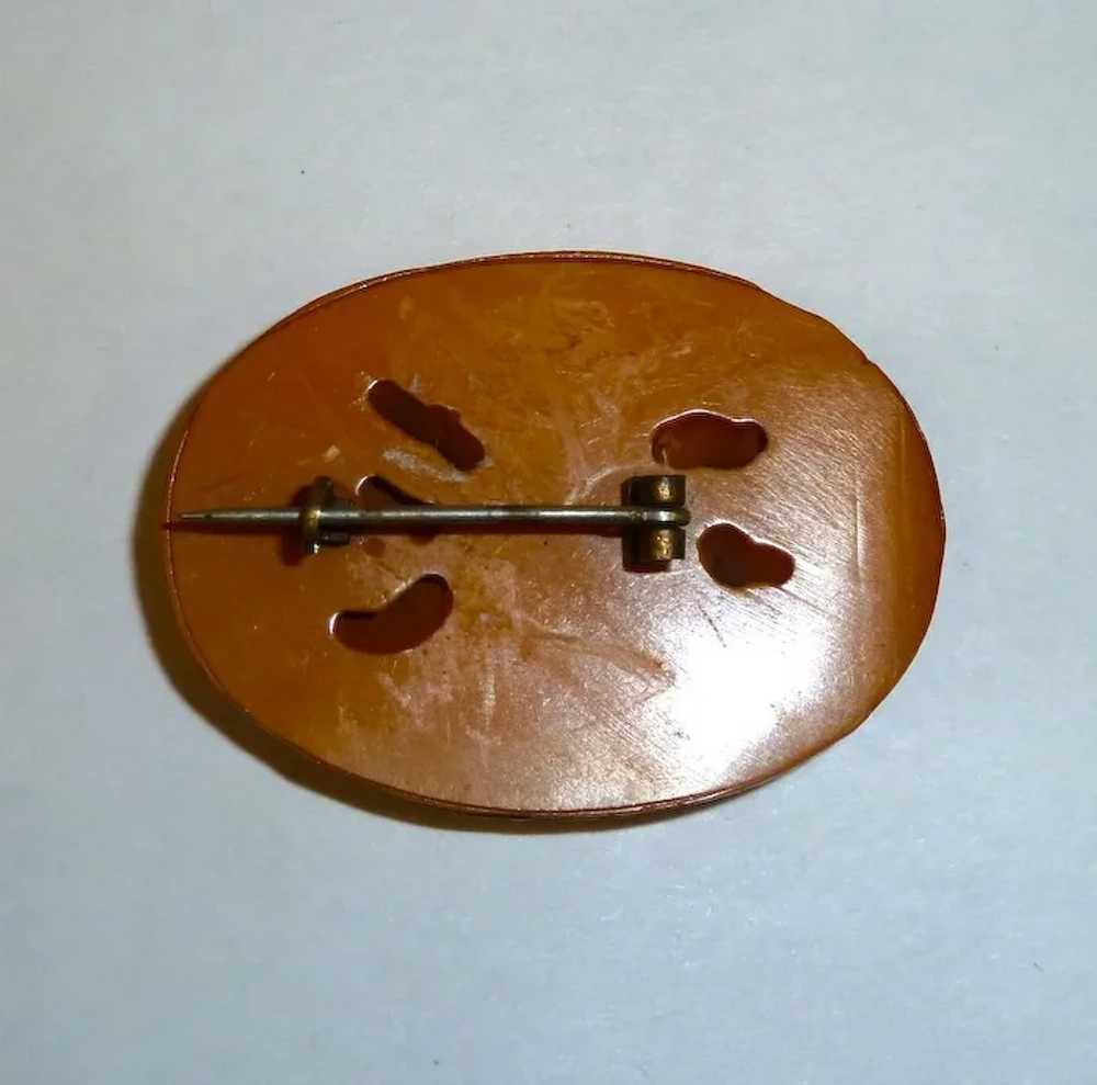 Carved Butterscotch Bakelite Rose Bouquet Pin - image 7