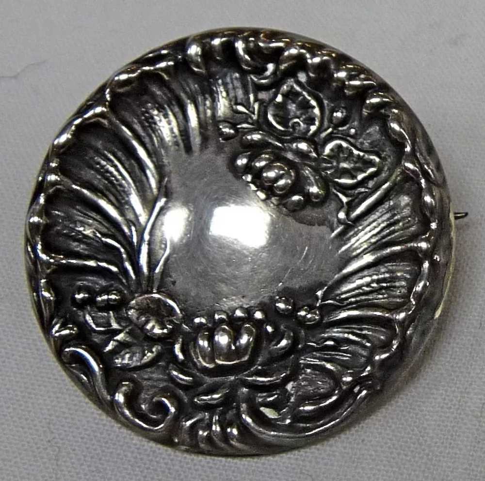 Antique Victorian Sterling Art Nouveau Floral Pin - image 3