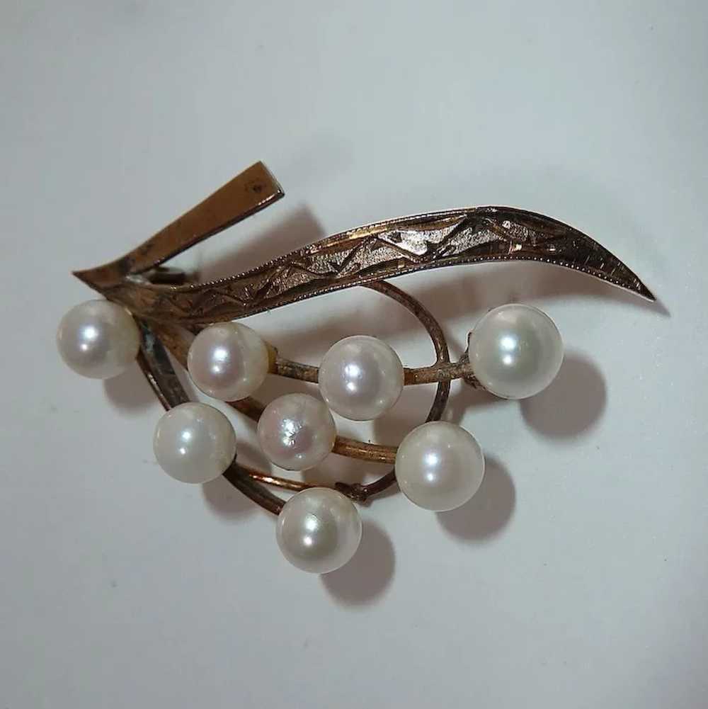 Engraved Gold Wash Sterling Pin w Cultured Pearls - image 3