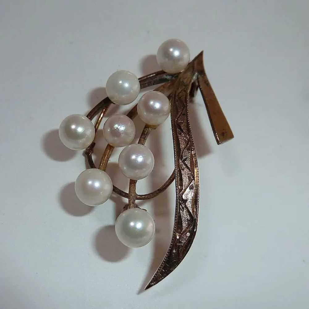 Engraved Gold Wash Sterling Pin w Cultured Pearls - image 4