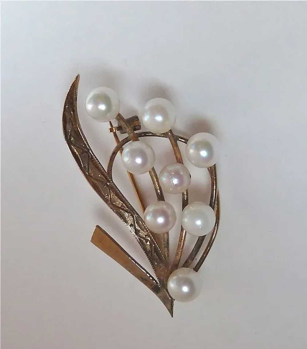 Engraved Gold Wash Sterling Pin w Cultured Pearls - image 5