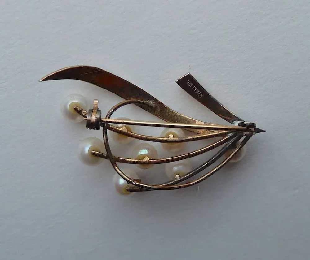 Engraved Gold Wash Sterling Pin w Cultured Pearls - image 6