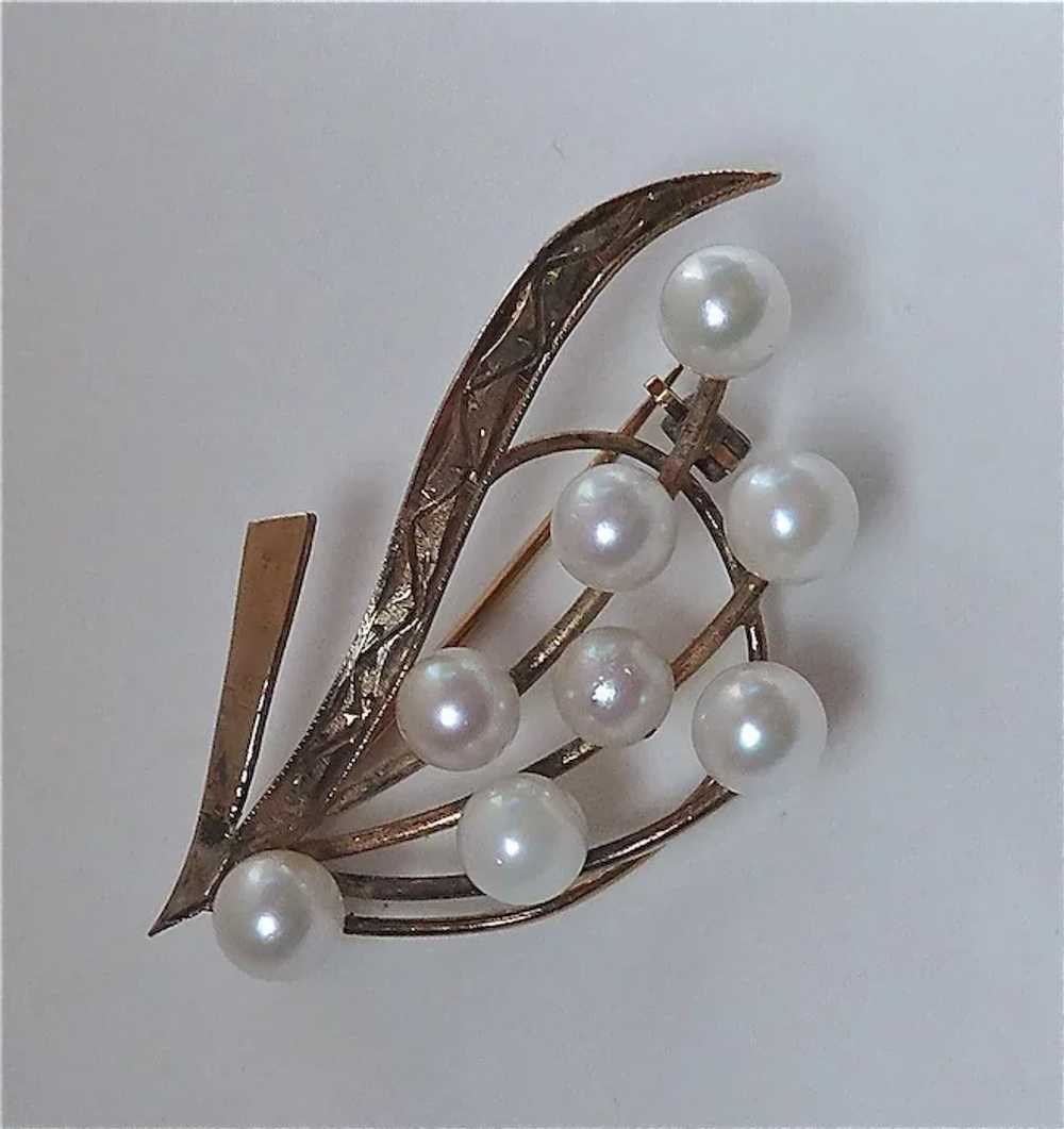 Engraved Gold Wash Sterling Pin w Cultured Pearls - image 8
