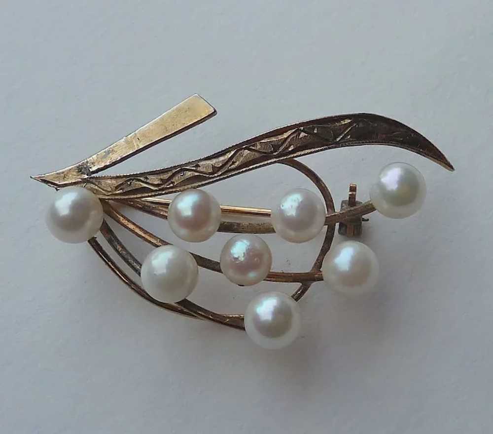 Engraved Gold Wash Sterling Pin w Cultured Pearls - image 9