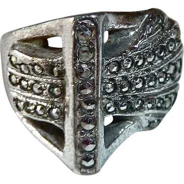 Art Deco Sterling & Marcasite Sculptural Ring - image 1