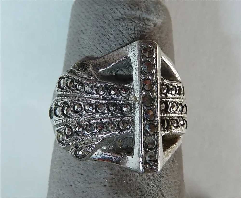 Art Deco Sterling & Marcasite Sculptural Ring - image 5