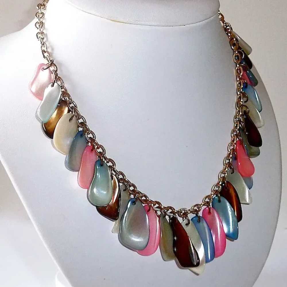 Tinted Mother of Pearl Bib Necklace & Earrings Set - image 3