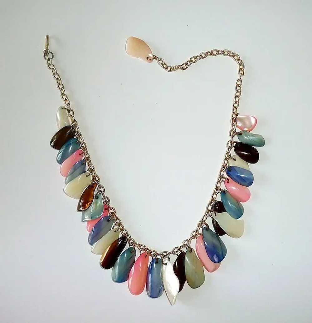 Tinted Mother of Pearl Bib Necklace & Earrings Set - image 8