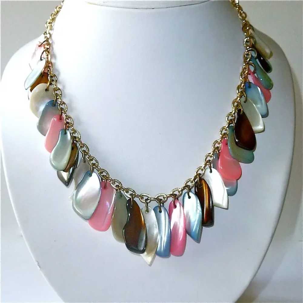 Tinted Mother of Pearl Bib Necklace & Earrings Set - image 9