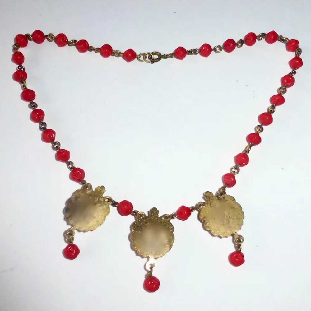 Victorian Revival Necklace Gilt Brass & Glass Cab… - image 7