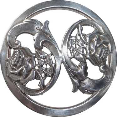 Sterling Art Moderne Double Roses Pin