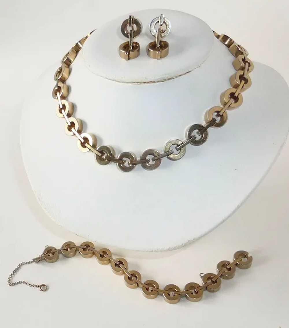 Reinad Gold Tone Industrial Design Necklace Brace… - image 2