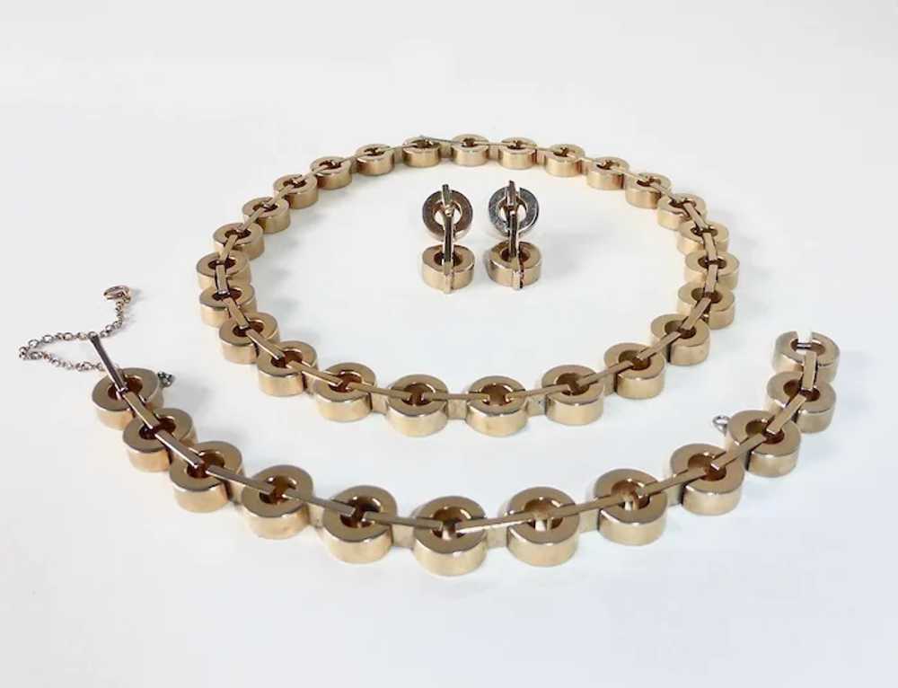 Reinad Gold Tone Industrial Design Necklace Brace… - image 8