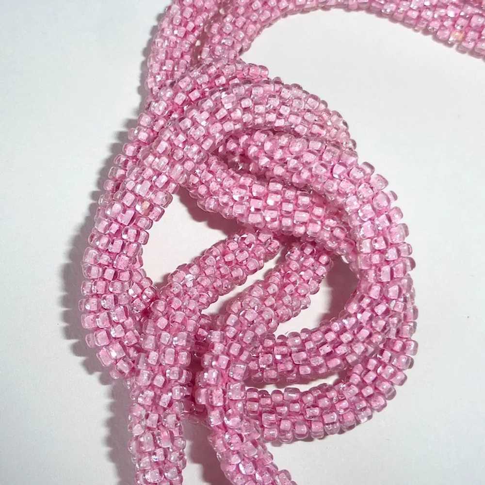Flapper Woven Pink Glass Seed Beaded Rope Necklace - image 4