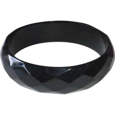Art Deco Faceted Black Bakelite Bracelet - image 1