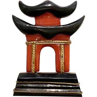 1930s Resin Washed Red  and Black Bakelite Pagoda… - image 1