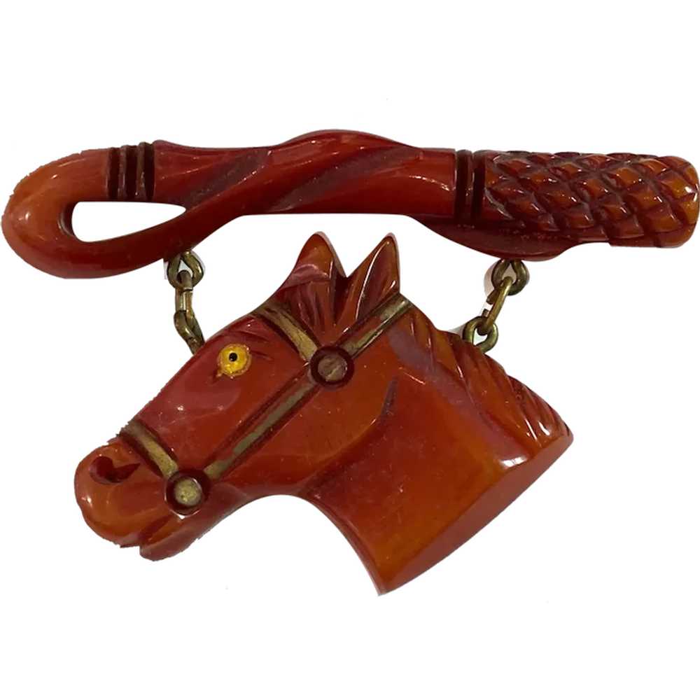 1930s Resin Washed Bakelite Horse with Riding Cro… - image 1
