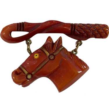 1930s Resin Washed Bakelite Horse with Riding Crop