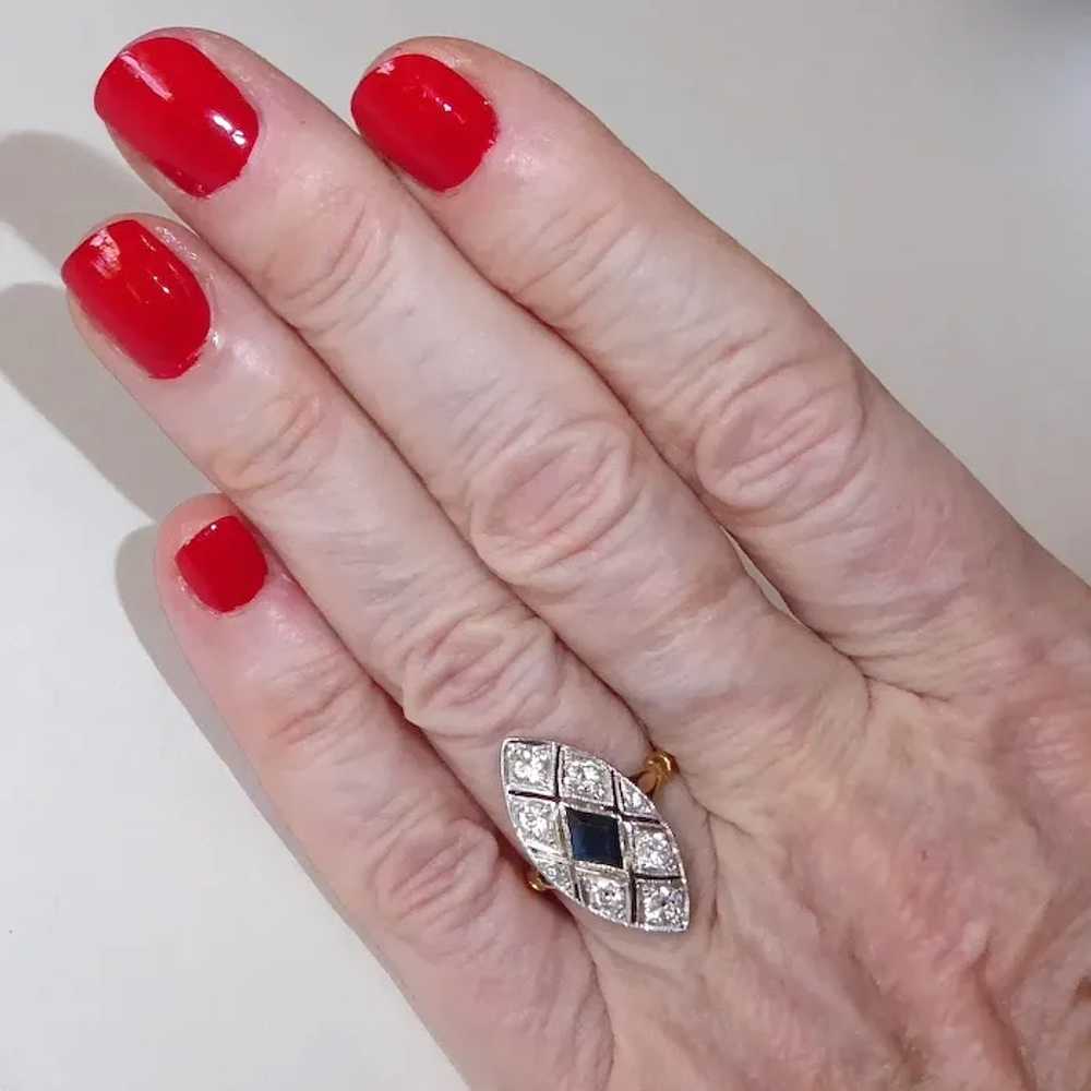 Art Deco 14k & Platinum Diamond & Sapphire Ring - image 10