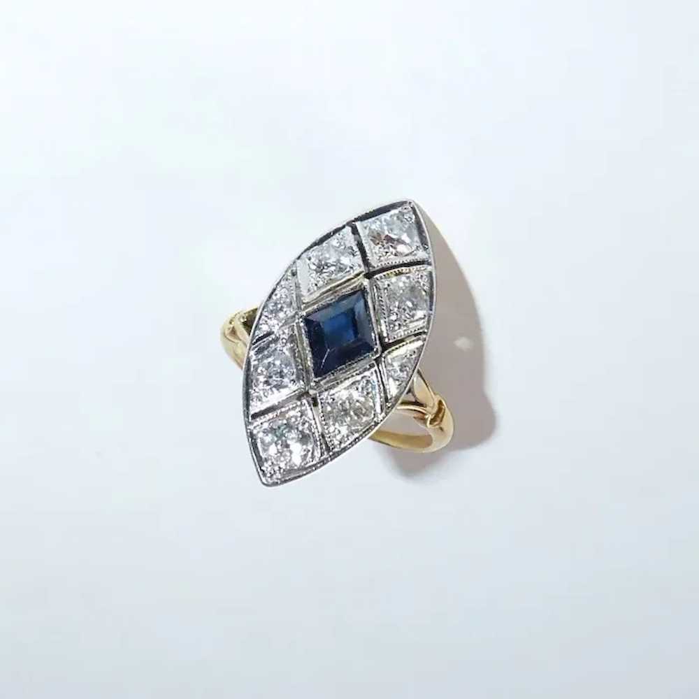 Art Deco 14k & Platinum Diamond & Sapphire Ring - image 11