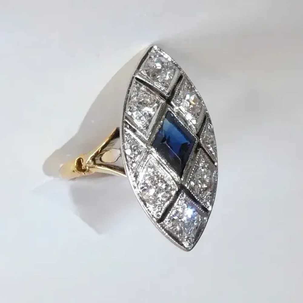 Art Deco 14k & Platinum Diamond & Sapphire Ring - image 12