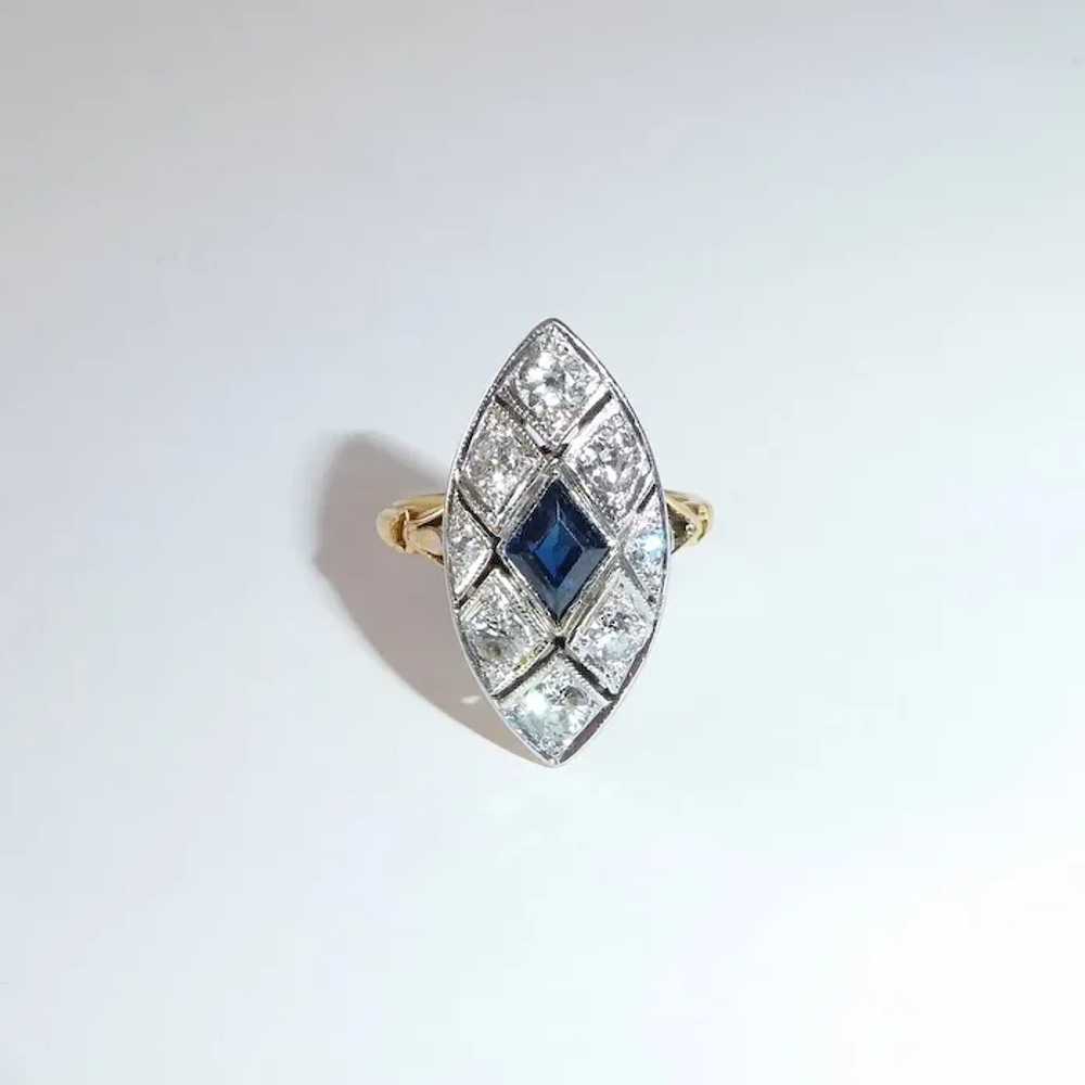 Art Deco 14k & Platinum Diamond & Sapphire Ring - image 2