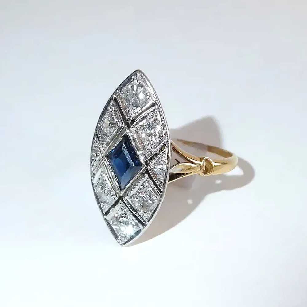 Art Deco 14k & Platinum Diamond & Sapphire Ring - image 3