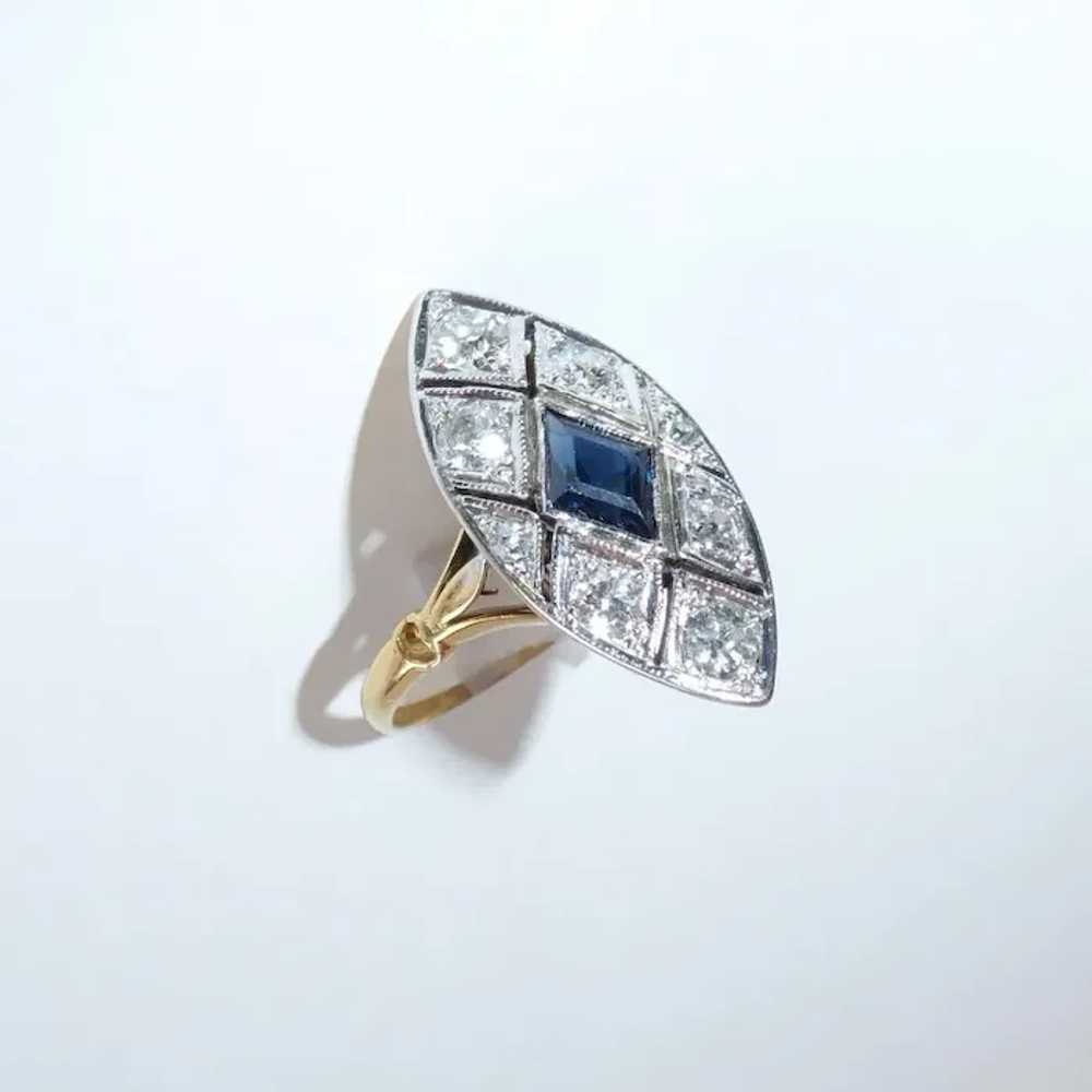 Art Deco 14k & Platinum Diamond & Sapphire Ring - image 4