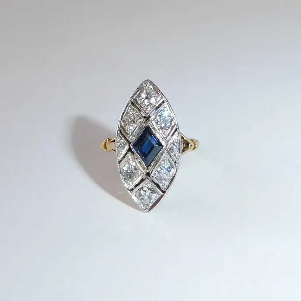 Art Deco 14k & Platinum Diamond & Sapphire Ring - image 5