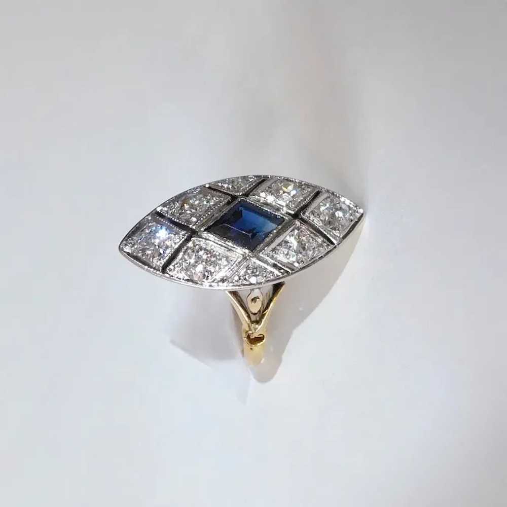 Art Deco 14k & Platinum Diamond & Sapphire Ring - image 6