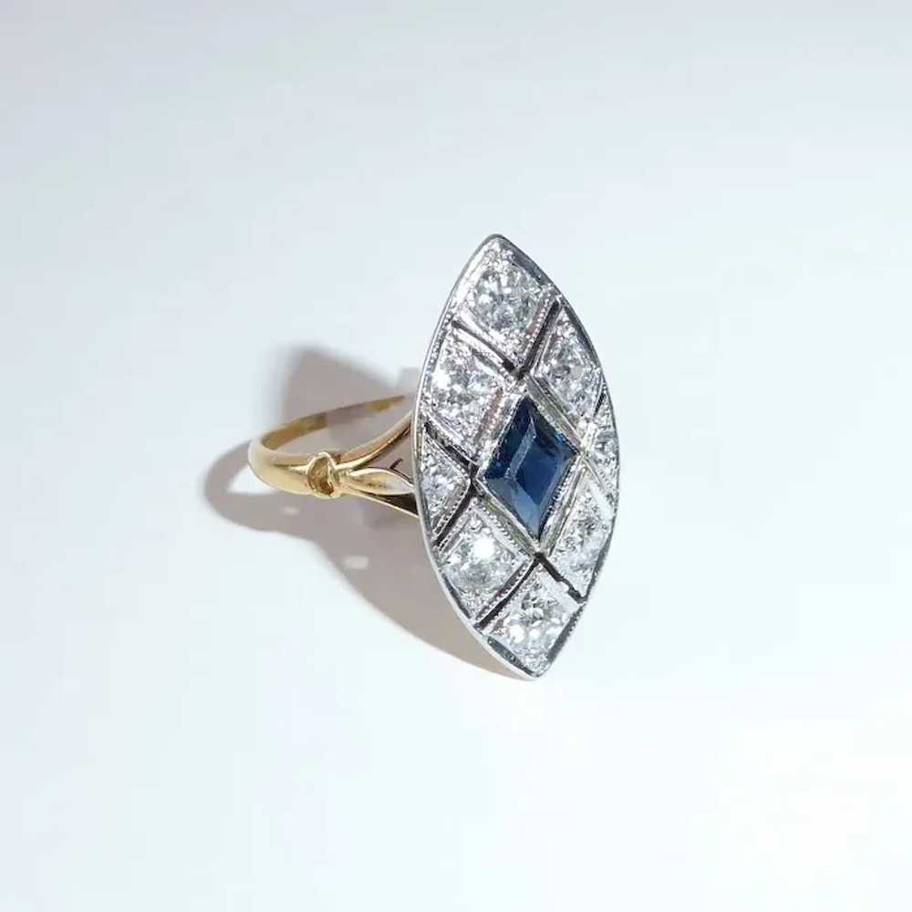 Art Deco 14k & Platinum Diamond & Sapphire Ring - image 7