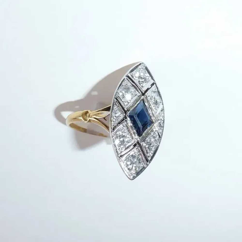 Art Deco 14k & Platinum Diamond & Sapphire Ring - image 8