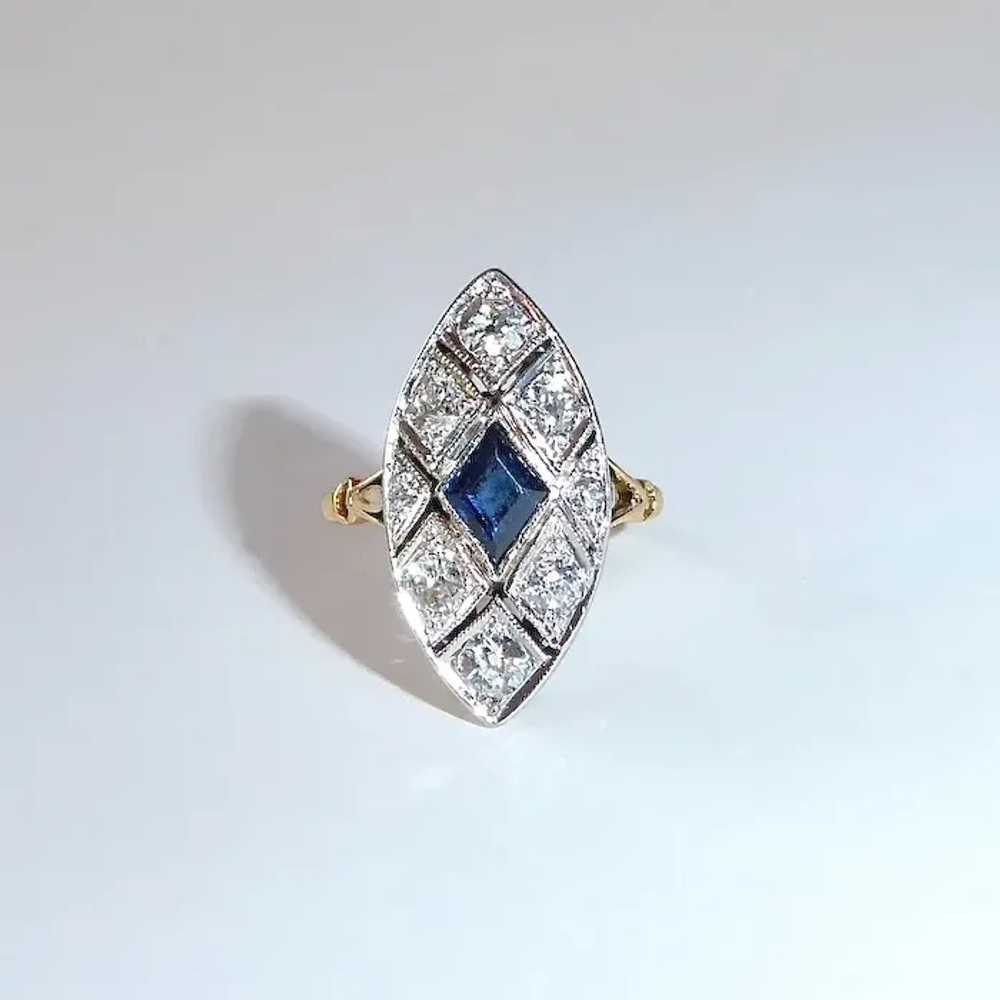 Art Deco 14k & Platinum Diamond & Sapphire Ring - image 9