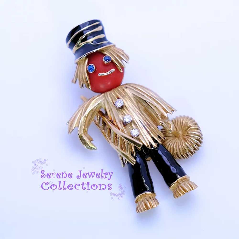 Sapphire Diamond 18k Solid Gold Scarecrow Brooch … - image 2