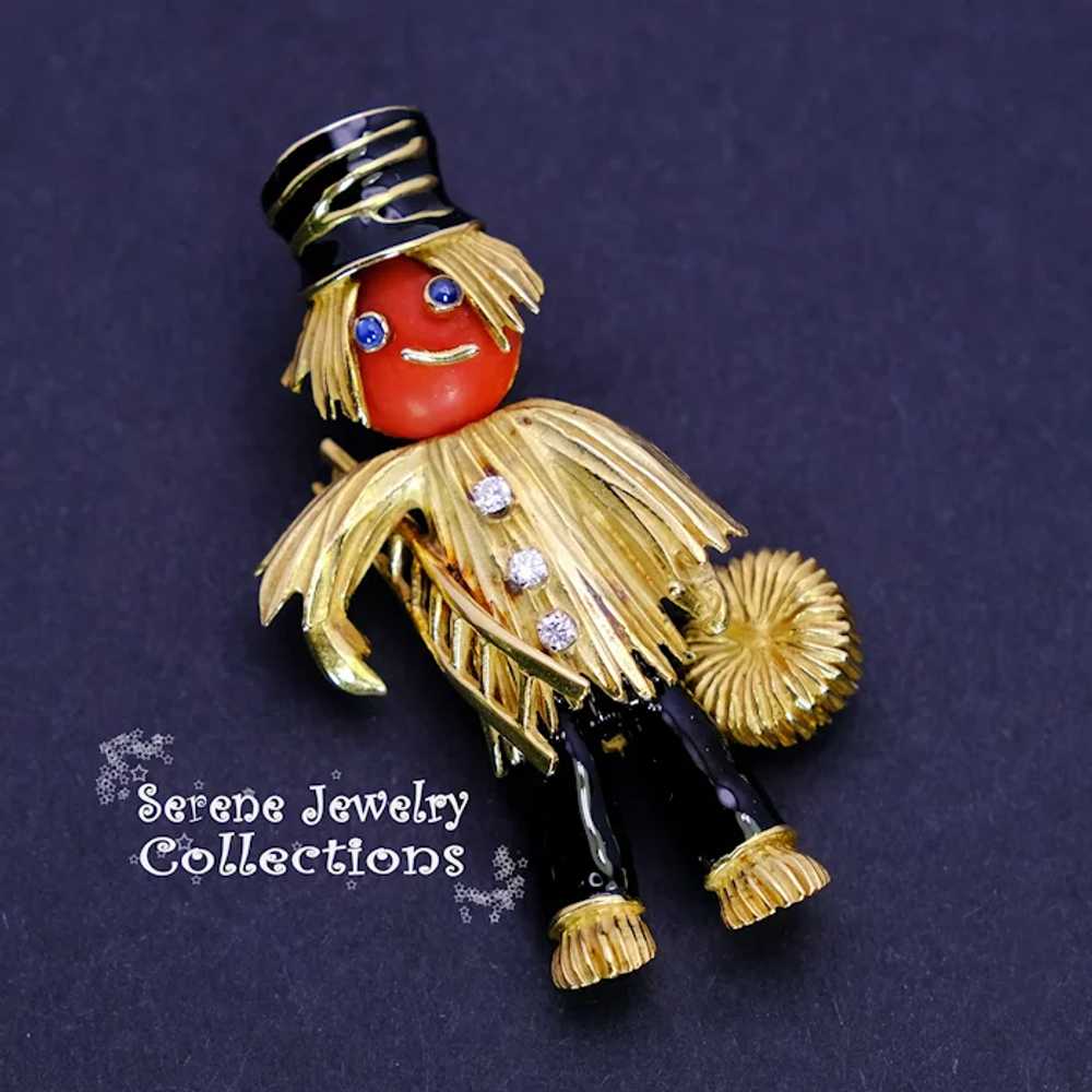 Sapphire Diamond 18k Solid Gold Scarecrow Brooch … - image 6