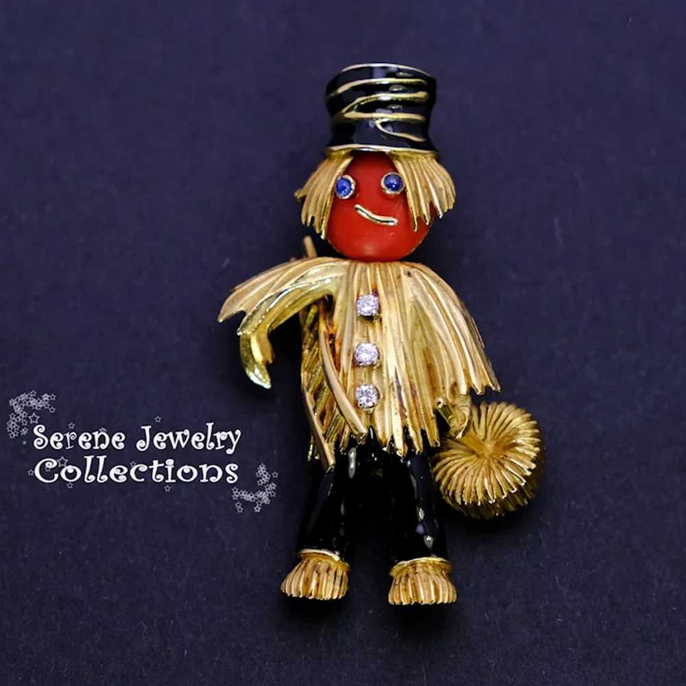 Sapphire Diamond 18k Solid Gold Scarecrow Brooch … - image 7