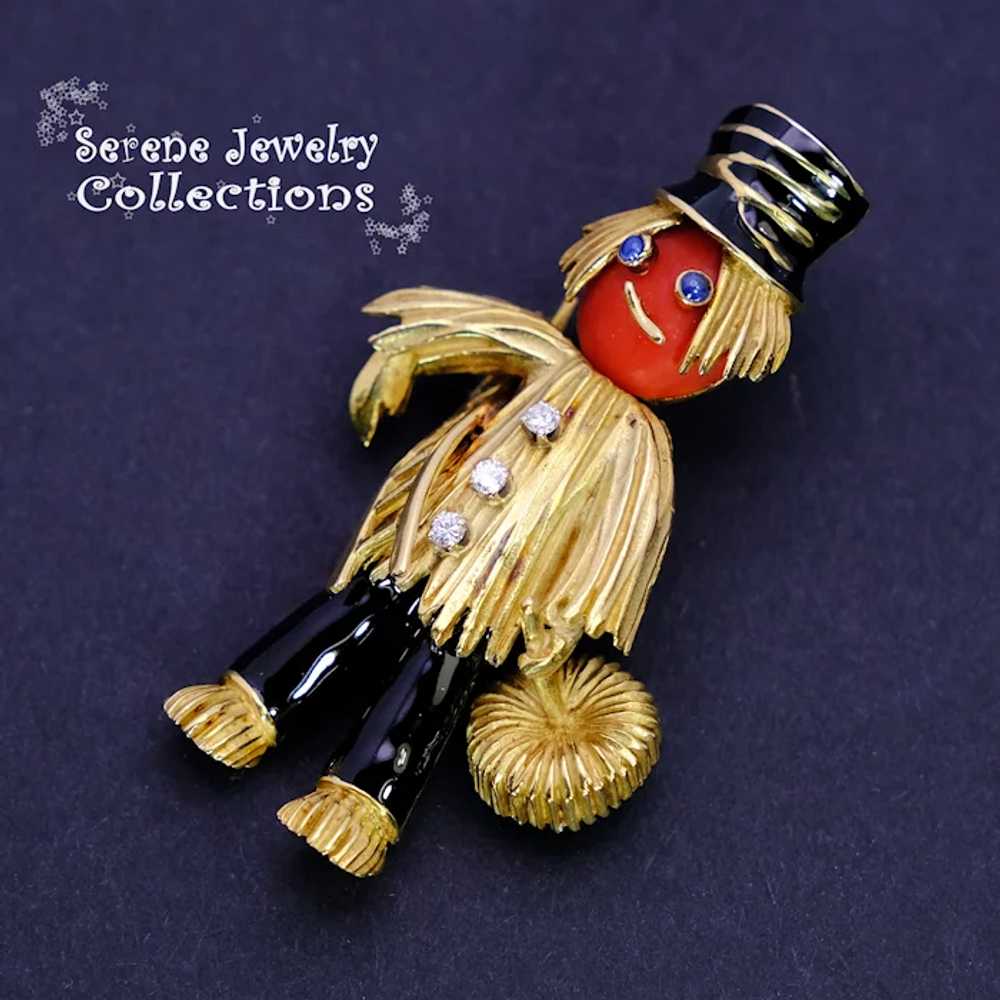 Sapphire Diamond 18k Solid Gold Scarecrow Brooch … - image 8